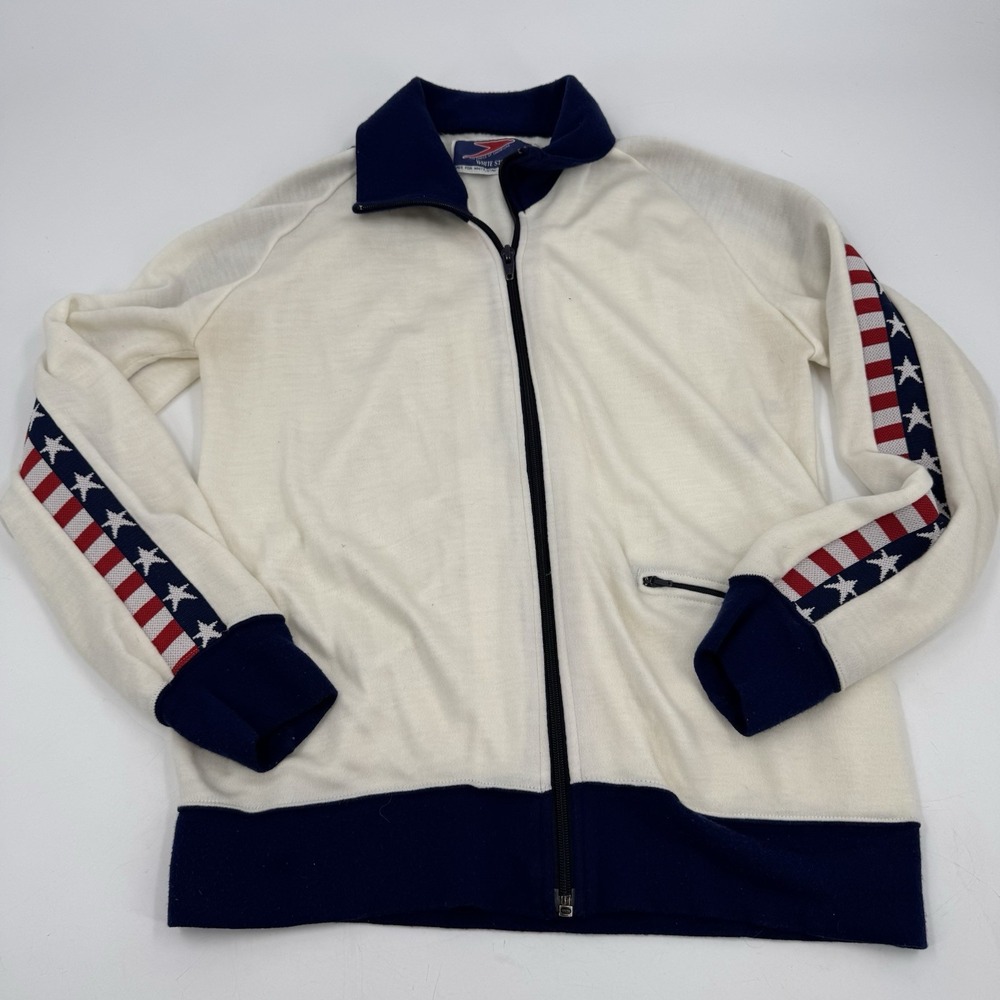 Vintage 80's White Stag‎ Speedo Track Jacket Men's Size S Blue White Stripe USA